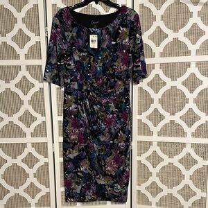 Connected Apparel Women's 3/4 Sleeve Floral Dress - Purple and Blue